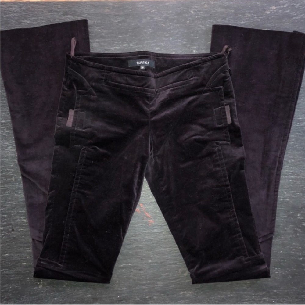 GUCCI] Rich Plum Black Velvet Boots-cut Zipper details Flare Jeans Pants
